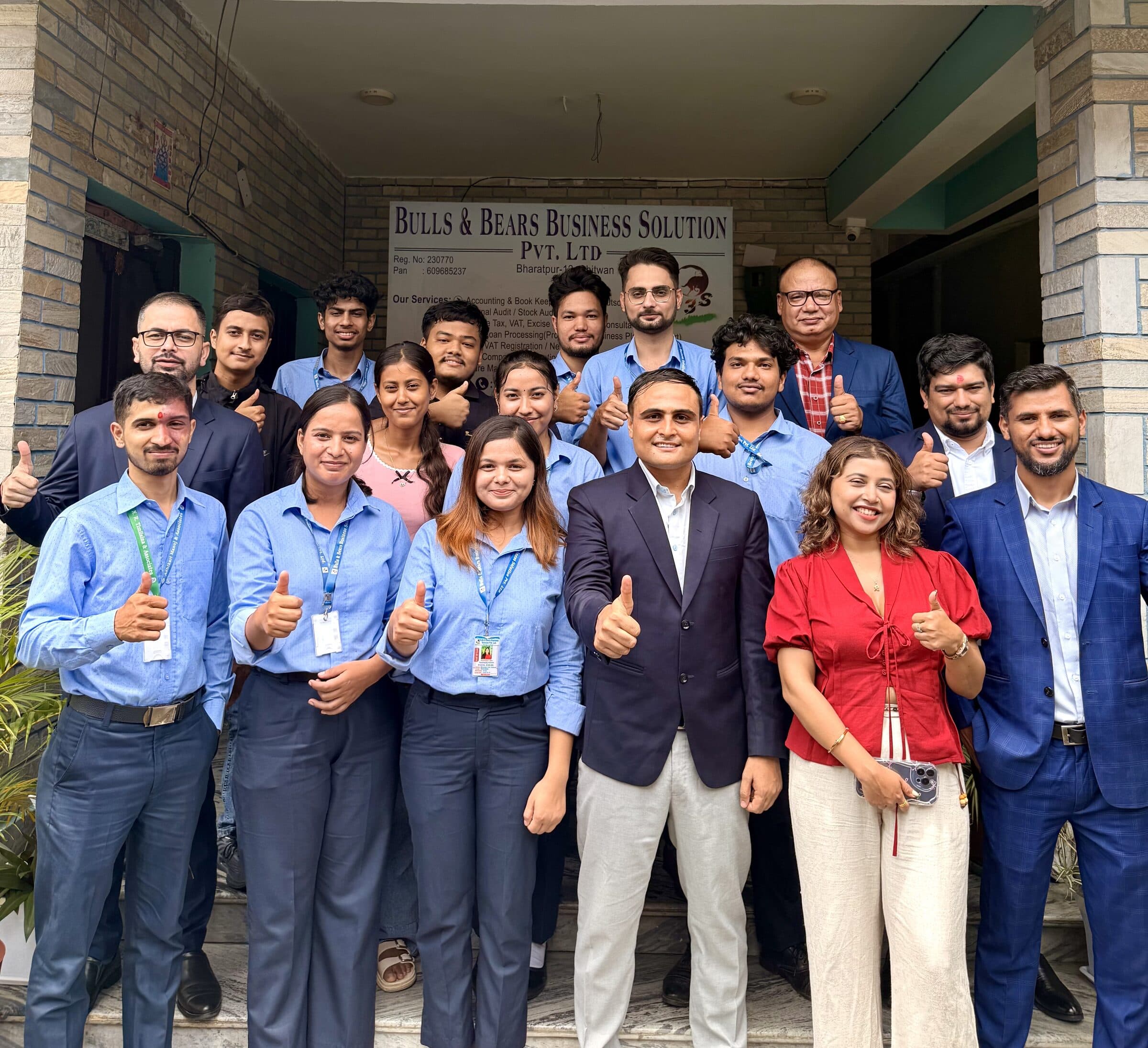 The B3S team in front of the Chitwan head office