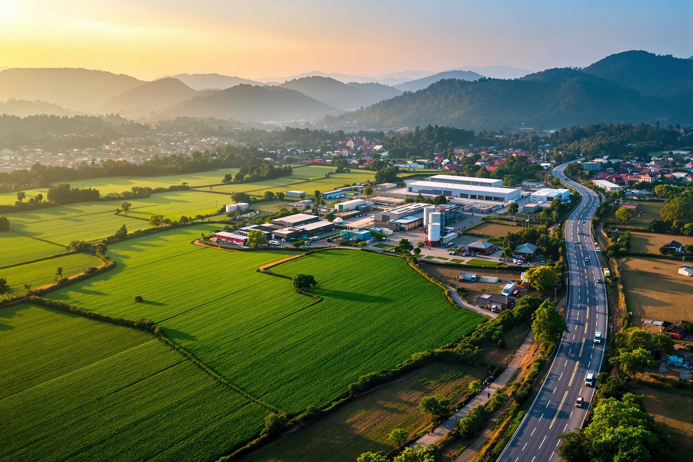 Farmland, industry and a growing town in the Chitwan valley